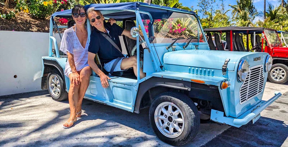 My wife and I in MOKE car...