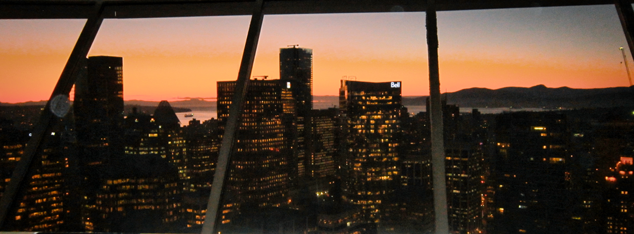 The image of the sunset from the Harbour Centre