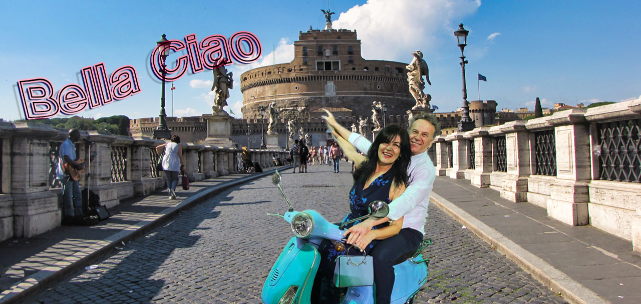 Riding on Vespa in Rome