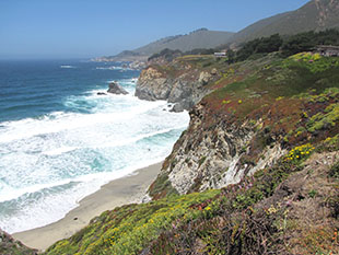 The image of the ocean side landscape along the route 1 road