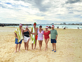 The photo of all of us at the beach.