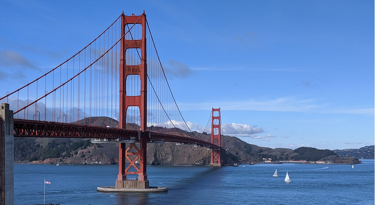 Golder State Bridge painted in International Orange color.