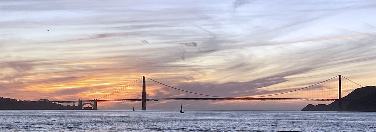 The Golder State Bridge at sunset.